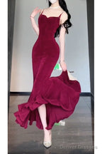 Sexy Mermaid Spaghetti Straps Christmas Dress Burgundy Prom Dresses Birthday Outfits