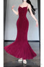Sexy Mermaid Spaghetti Straps Christmas Dress Burgundy Prom Dresses Birthday Outfits