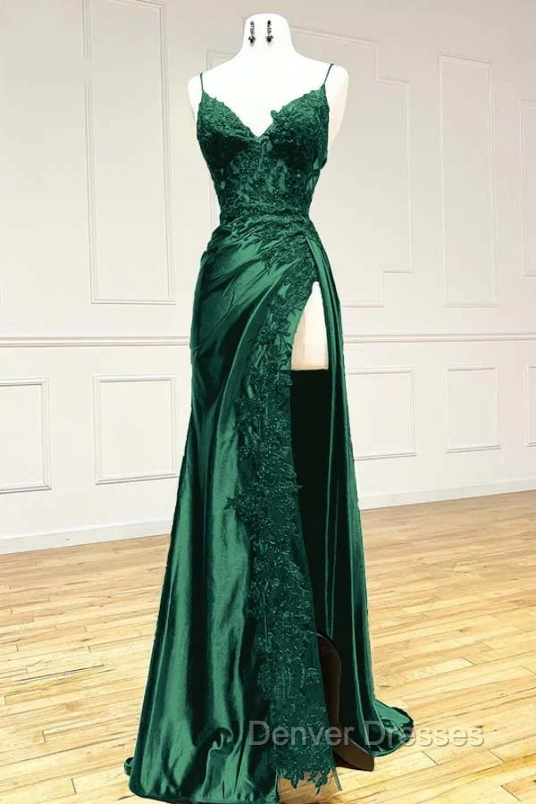 Sexy Mermaid Spaghetti Straps Dark Green Lace Backless Prom Dress Long Party Dress Secondary image