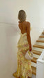 Sexy Mermaid Spaghetti Straps Floor Length Floral Yellow Chiffon Evening Dress Prom Dress