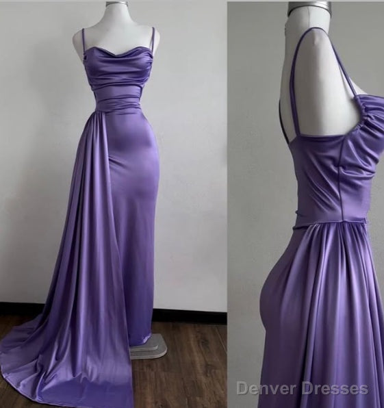 Sexy Mermaid Spaghetti Straps Floor Length Satin Grape Evening Dress Prom Dresses Main image