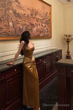 Sexy Mermaid Spaghetti Straps Gold Velvet Long Prom Dresses Birthday Outfits