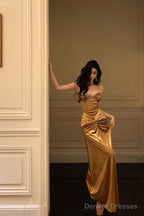 Sexy Mermaid Spaghetti Straps Gold Velvet Long Prom Dresses Birthday Outfits