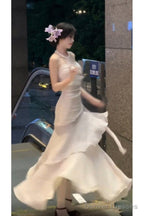 Sexy Mermaid Spaghetti Straps Ivory Long Prom Dresses Night Dress Birthday Outfits