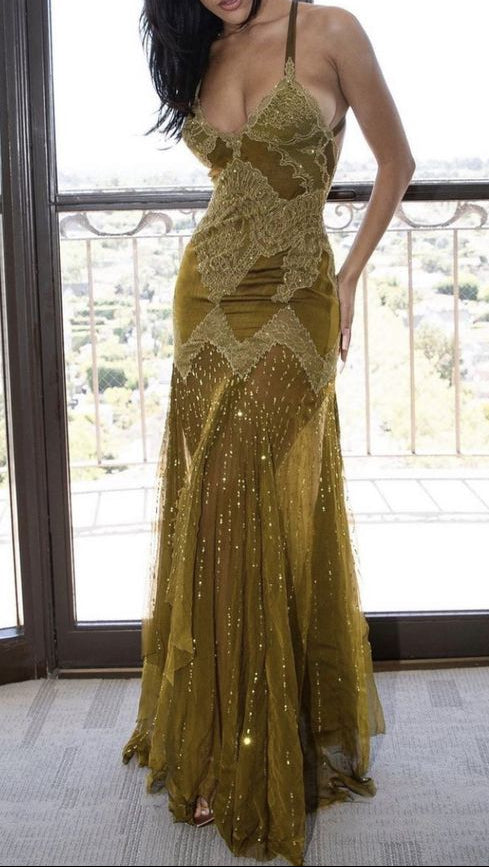 Sexy Mermaid Spaghetti Straps Lace Prom Dress 21Th Birthday Outfit