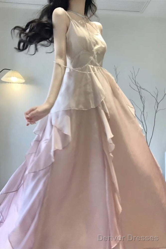 Sexy Mermaid Spaghetti Straps Ombre Pink Chiffon Dress Long Prom Dresses Birthday Outfits Secondary image