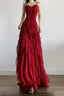 Sexy Mermaid Spaghetti Straps Red Chiffon Ruffles Birthday Dresses Long Prom Dress