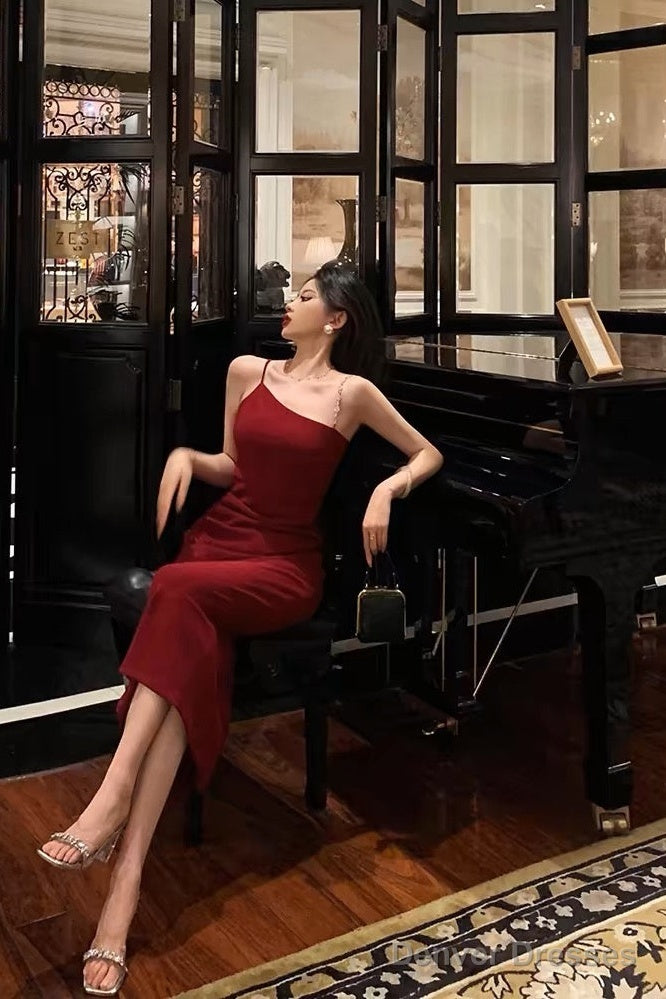 Sexy Mermaid Spaghetti Straps Red Prom Dresses Birthday Outfits Evening Gown