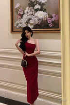 Sexy Mermaid Spaghetti Straps Red Prom Dresses Birthday Outfits Evening Gown