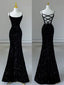 Sexy Mermaid Spaghetti Straps Sequin Black Long Prom Dress