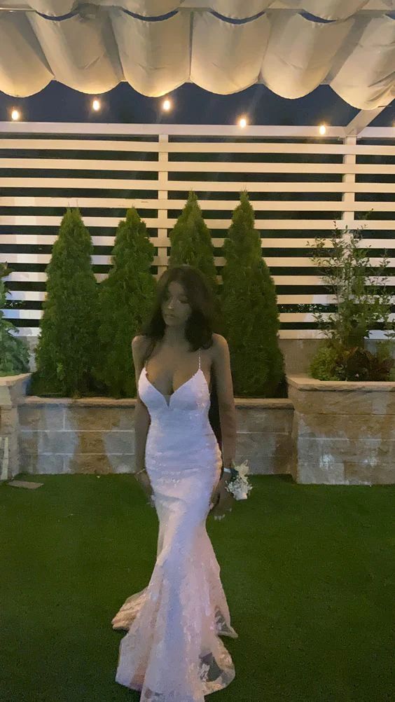 Sexy Mermaid Spaghetti Straps Sleeveless Lace Pink Prom Dress Birthday Outfit Main image