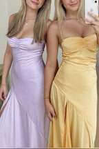 Sexy Mermaid Spaghetti Straps Sleeveless Party Dress Yellow Prom Dress