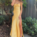Sexy Mermaid Spaghetti Straps Sleeveless Party Dress Yellow Prom Dress