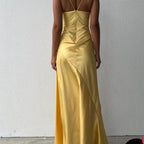 Sexy Mermaid Spaghetti Straps Sleeveless Party Dress Yellow Prom Dress