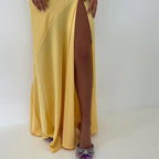 Sexy Mermaid Spaghetti Straps Sleeveless Party Dress Yellow Prom Dress