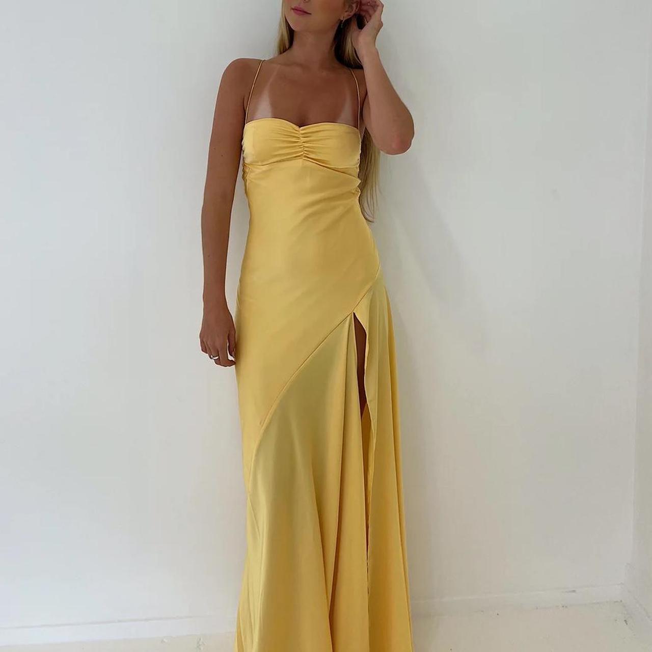 Sexy Mermaid Spaghetti Straps Sleeveless Party Dress Yellow Prom Dress