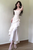 Sexy Mermaid Spaghetti Straps White Long Prom Dresses Night Dress Birthday Outfits