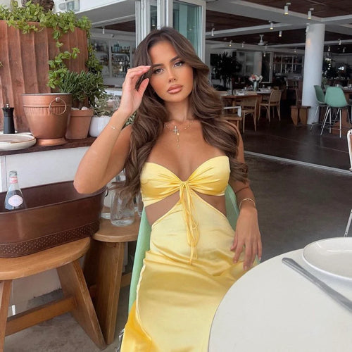 Sexy Mermaid Spaghetti Straps Yellow Prom Dress 21Th Birthday Outfit