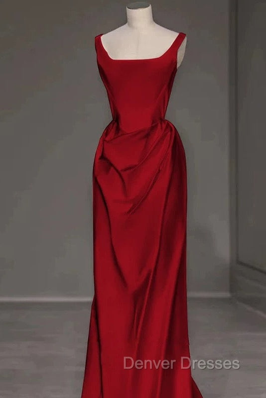 Sexy Mermaid Square Neckline Red Satin Floor Length Prom Dress Secondary image
