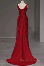 Sexy Mermaid Square Neckline Red Satin Floor Length Prom Dress