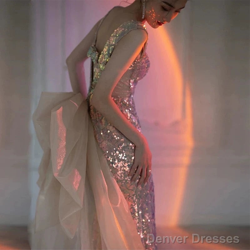 Sexy Mermaid Square Neckline Sequin Floor Length Floral Prom Dresses Secondary image