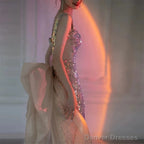 Sexy Mermaid Square Neckline Sequin Floor Length Floral Prom Dresses
