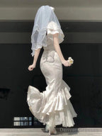 Sexy Mermaid Square Neckline Short Sleeves WomenS Engagement Dress Vacation Dresses Birthday Dress With Flowers