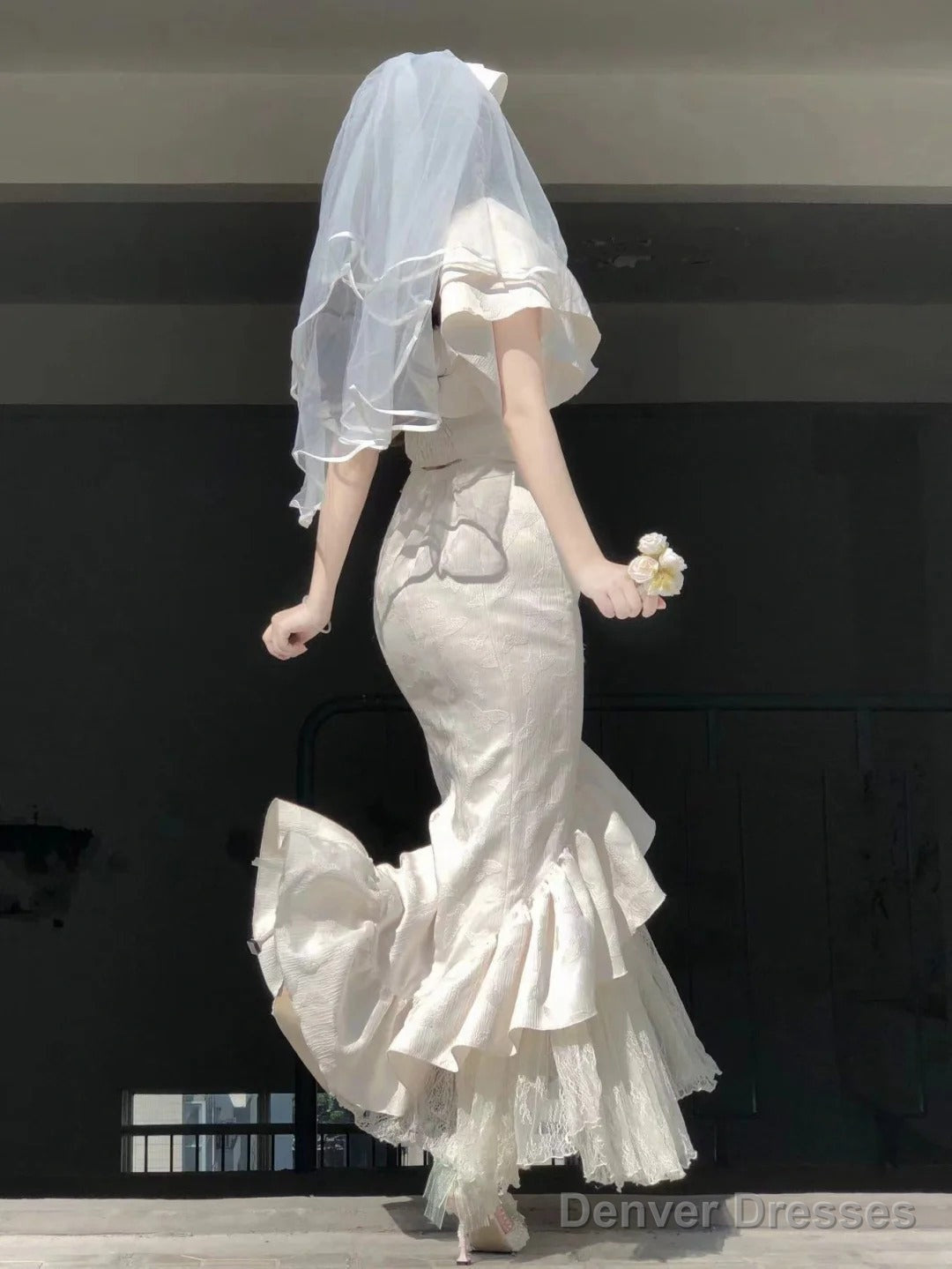 Sexy Mermaid Square Neckline Short Sleeves WomenS Engagement Dress Vacation Dresses Birthday Dress With Flowers