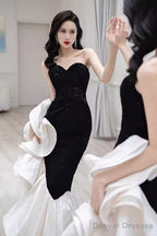 Sexy Mermaid Strapless Long Black Sequin Prom Dress