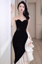 Sexy Mermaid Strapless Long Black Sequin Prom Dress