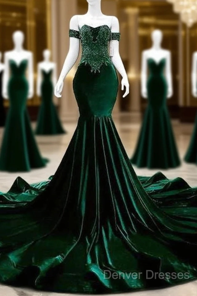 Sexy Mermaid Strapless Long Dark Green Prom Dress Evening Dress