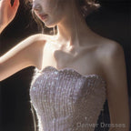 Sexy Mermaid Strapless Neckline Sequin Long Floor Length Pearls Prom Dresses