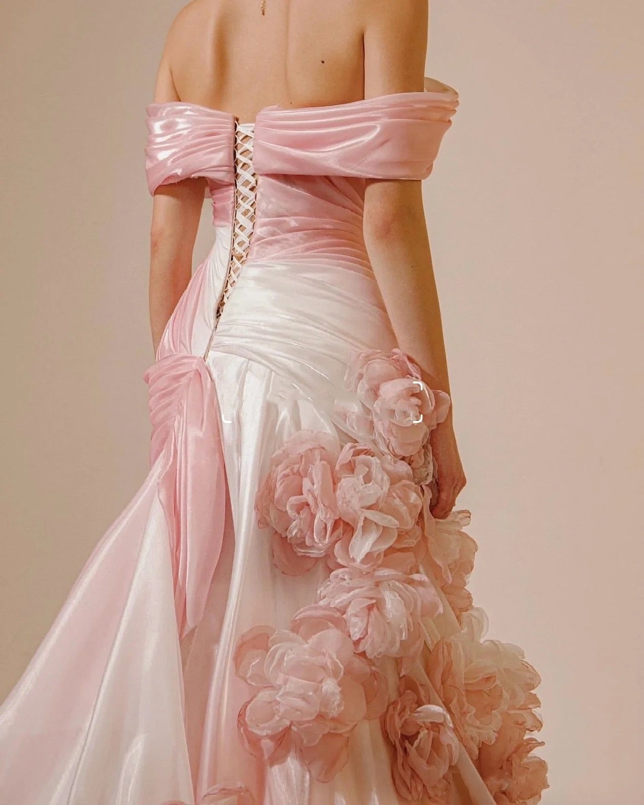 Sexy Mermaid Strapless Pink Long Floral Prom Dress Party Dress Secondary image