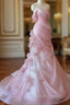 Sexy Mermaid Strapless Pink Long Floral Prom Dress Party Dress