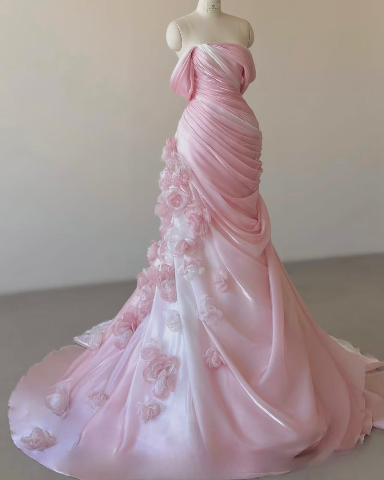 Sexy Mermaid Strapless Pink Long Floral Prom Dress Party Dress Main image