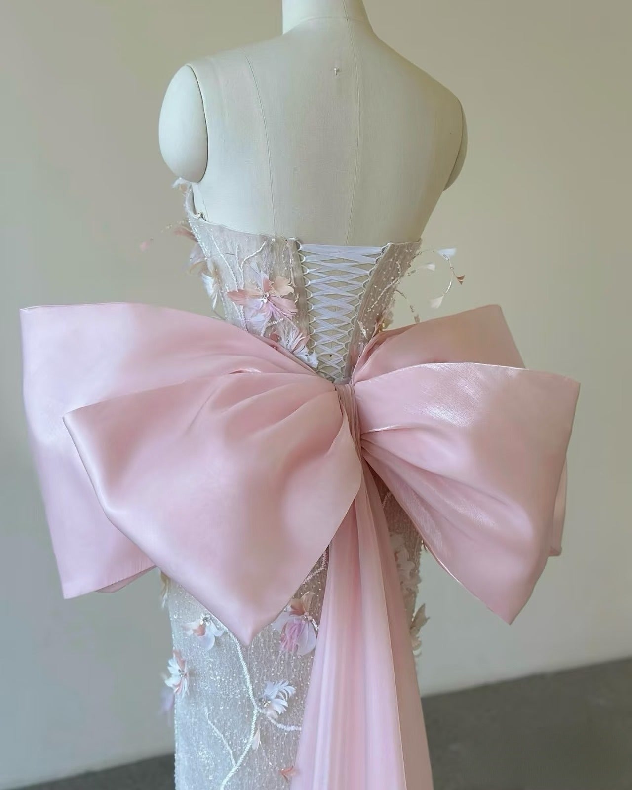 Sexy Mermaid Strapless Pink Sequin Long Floral Prom Dress Party Dress