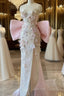 Sexy Mermaid Strapless Pink Sequin Long Floral Prom Dress Party Dress