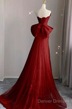 Sexy Mermaid Strapless Red Lace Long Prom Dress