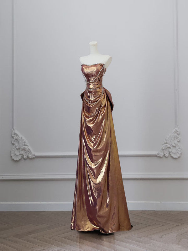 Sexy Mermaid Strapless Sequin Brown Long Prom Dress Secondary image