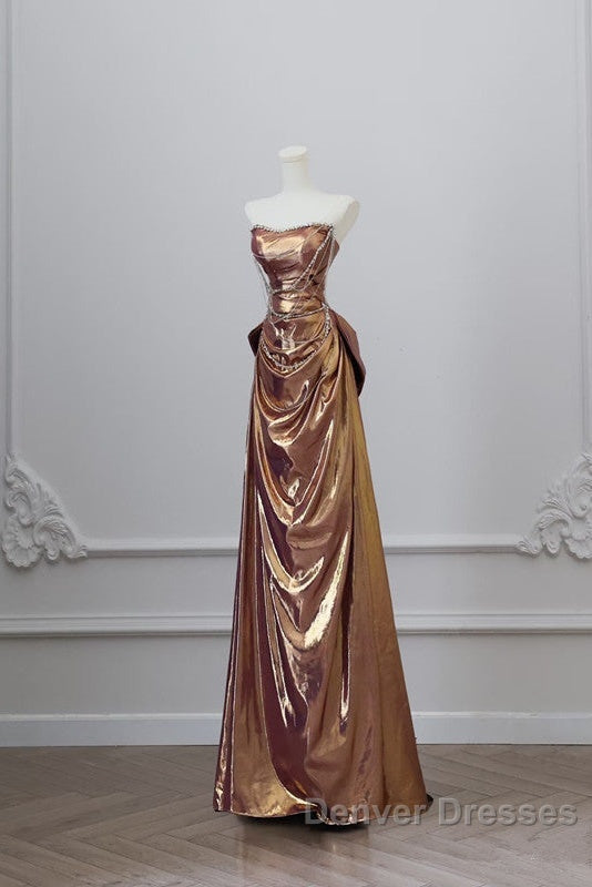 Sexy Mermaid Strapless Sequin Brown Long Prom Dress