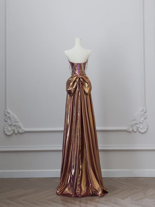 Sexy Mermaid Strapless Sequin Brown Long Prom Dress