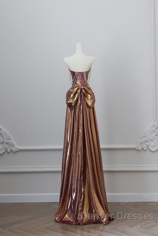 Sexy Mermaid Strapless Sequin Brown Long Prom Dress