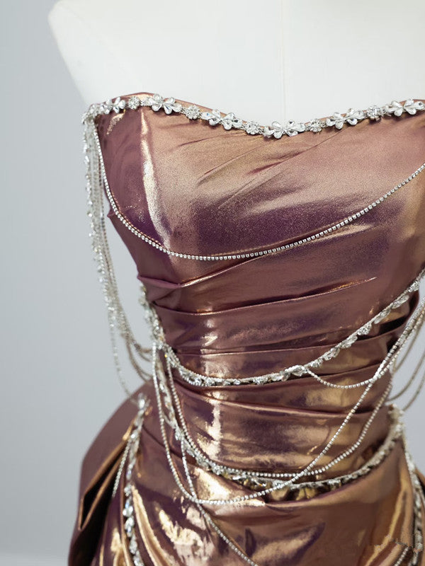 Sexy Mermaid Strapless Sequin Brown Long Prom Dress