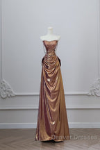 Sexy Mermaid Strapless Sequin Brown Long Prom Dress