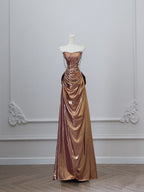 Sexy Mermaid Strapless Sequin Brown Long Prom Dress