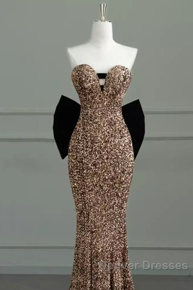 Sexy Mermaid Strapless Sequin Gold Floor Length Prom Dress Secondary image
