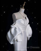 Sexy Mermaid Strapless Short Sleeves White Satin Wedding Dress Brides Dress