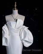 Sexy Mermaid Strapless Short Sleeves White Satin Wedding Dress Brides Dress