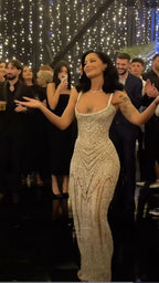 Sexy Mermaid Straps Champagne Sequin Long Prom Dress Inspiration Prom Dress Senior Graduation Dress