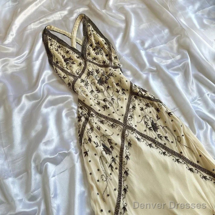 Sexy Mermaid Straps Chiffon Beaded Long Prom Dress Backless Formal Evening Dress Party Dress Secondary image